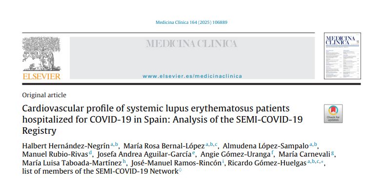 Artículo “Perfil cardiovascular de los pacientes con lupus eritematoso sistémico hospitalizados por COVID-19 en España: análisis del Registro SEMI-COVID-19”