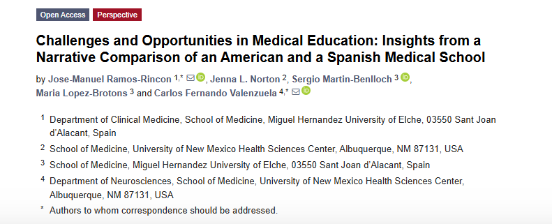 Artículo «Challenges and Opportunities in Medical Education: Insights from a Narrative Comparison of an American and a Spanish Medical School»